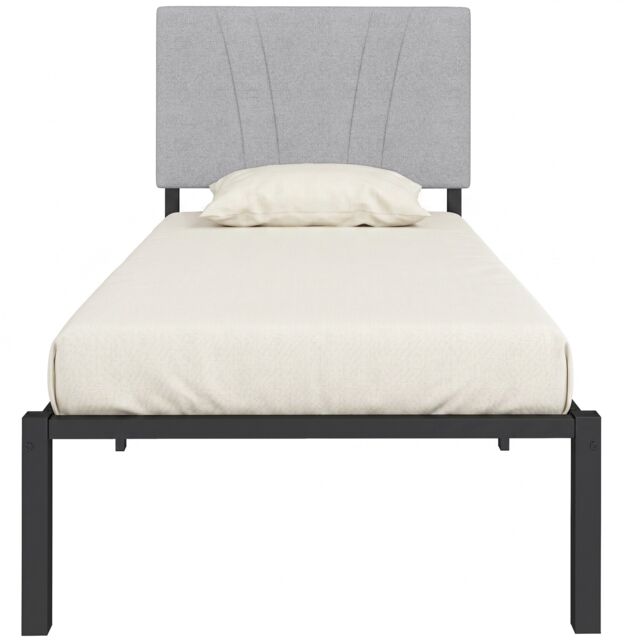 HOMCOM 3FT Single Bed Frame with Upholstered Headboard and Underbed Storage