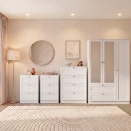 Vida Designs Altino 4 Piece Bedroom Set (2x 3 Drawer Bedside, 4 Drawer Chest, 3 Door 2 Drawer Mirrored Wardrobe), White