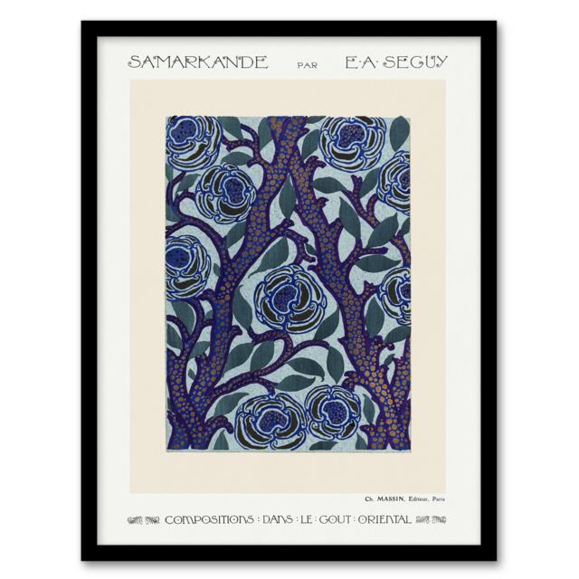 "Vintage Rose Bush Flower Pattern Vintage Framed Wall Art Print Seguy 12x16"""