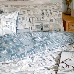 Wylder Abersoch Town Reversible 100% Cotton Duvet Cover Set Blue Blue Super King