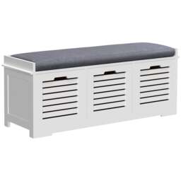 HOMCOM Shoe Bench, Linen-look Shoe Storage Bench with 3 Drawers, Removable Seat Cushion and Slatted Doors for Hallway Entryway, White White White