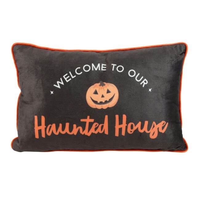 Something Different Haunted House Rectangular Filled Cushion - Black/Orange - 25cm x 3cm x 40cm