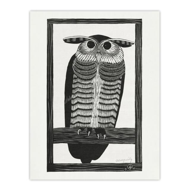 "Stylised Horned Owl Samuel J De Mesquita Wall Art Poster Print 12X16"""
