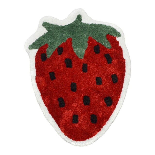 Strawberry Bath Mat Non Slip - Soft, Large Bathroom Rug Red 60 x 80cm