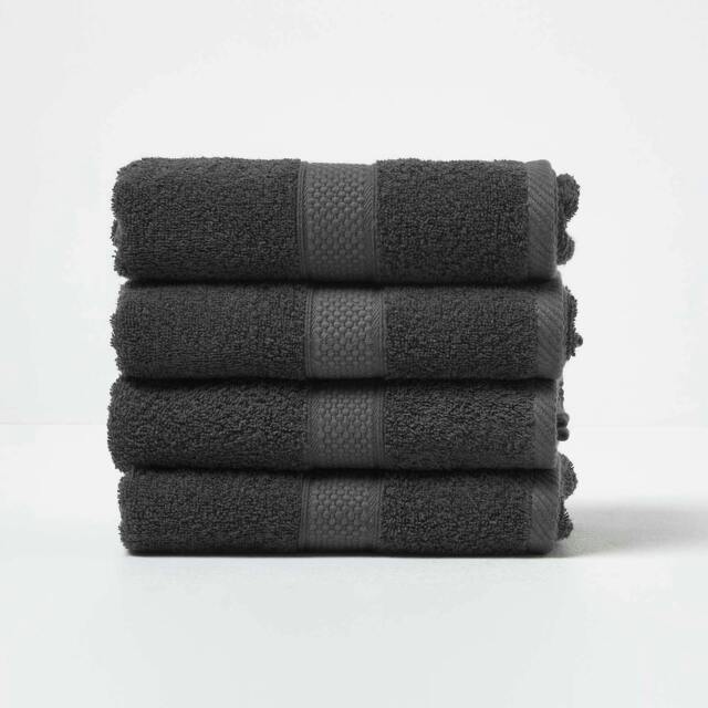Homescapes Turkish Cotton Hand Towel Set of 4 - Black Black Hand towel 4