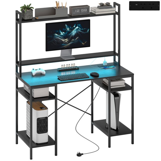 HOMCOM Computer Desk Home Office Desk with Monitor Stand, Black Black