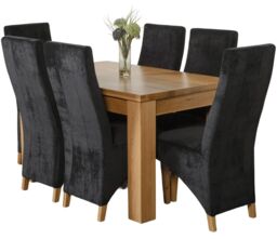 Dakota 127 x 82cm Oak Small Dining Table and 6 Lola Fabric Chairs Black Black