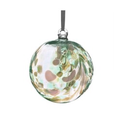 Sienna Glass Hanging Ornament 10cm Friendship Ball - Feather Design - Green