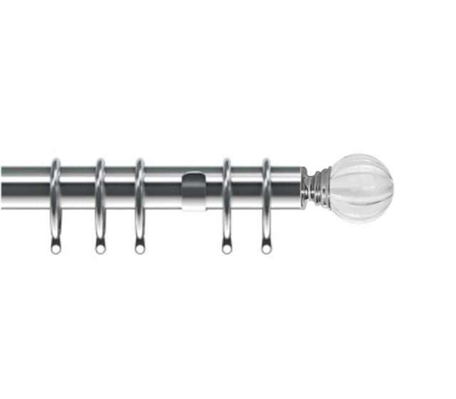 35mm Fixed Length Metal Curtain Pole Set Chrome Segmented Ball Finial 290cm Silver Silver