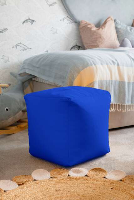 Waterproof Cube Indoor Outdoor Bean Bag Foot Stool Pouffe Blue