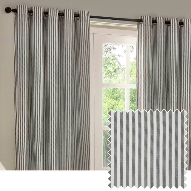 Yard Hebden Striped Cotton Grey Eyelet Curtains (W)229cm x (D)229cm Multi