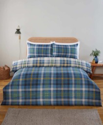 Regalia Check Microfibre Complete Duvet Cover Set with Fitted Sheet Blue King