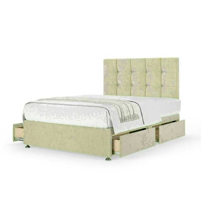 Cream Naples Velvet 4 Drawer Divan Base and Pearl Headboard Double