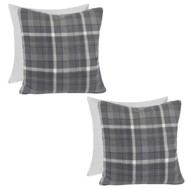 OHS 2 x Winsford Woven Check Printed Filled Cushions, 45x45cm - Charcoal