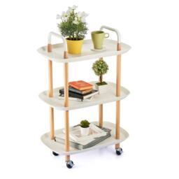 3 Tier Beech Wood & Plastic Serving Storage Trolley Food Drinks Cart on Wheels White White 3 Tier 1