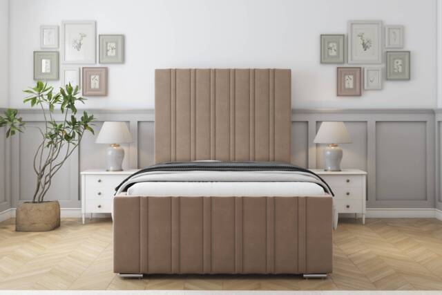 "Sloomy Radcliffe Mink Plush Bed Frame With Mattress With 50"" Upholstered Headboard 2'6 Small Single"
