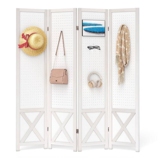 COSTWAY 4 Panel 162 x 170cm Folding Room Divider with Pegboard Display