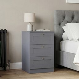 Vida Designs Altino Grey 3 Drawer Chest Bedside Cabinet - H: 62cm x W: 40cm x D: 36cm