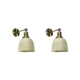 ValueLights Wilhelm Pair Antique Brass Knuckle Joint Wall Lights Gloss Cream Shades Cream