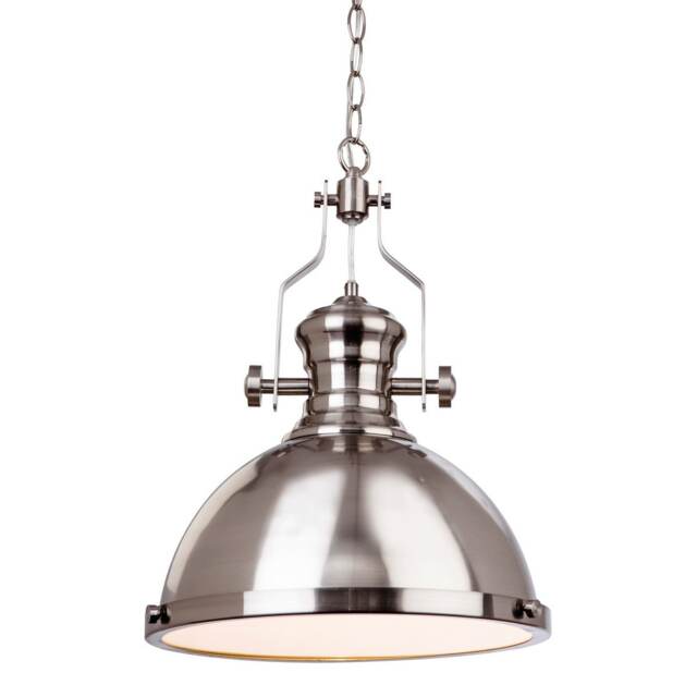 Albion 1 Light Dome Ceiling Pendant Brushed Steel, E27