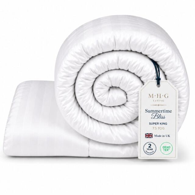 MHG Living 7.5 Tog Summer Duvet – Lightweight Cooling Hollowfibre Quilt for Hot Sleepers White Super King