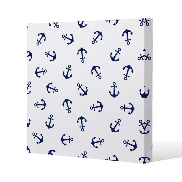 Navy Anchors on White (Canvas Print) / 90 x 90 x 4cm Multi
