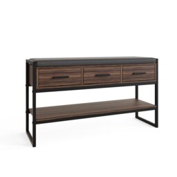 Quinn Industrial Shoe Bench with Storage Brown Walnut
