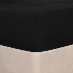 OHS 25cm Deep Soft Plain Fitted Bed Elasticated Sheet, Single - Black