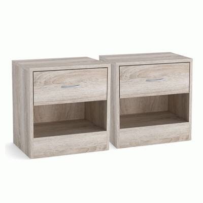 Set of 2-Single Drawer Bedside Tables Brown Colour: Antique Oak