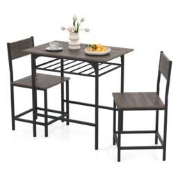 COSTWAY Dining Table Set for 2 3-Piece Wood Rectangular Table & Chair Set w/ Metal Frame Grey