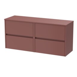 Balterley Chartley Contemporary Wall Hung 4 Drawer Vanity Unit with Laminate Worktop, 1200mm, Smoked Red