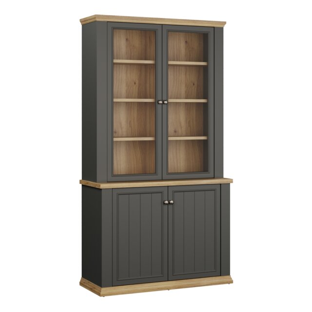 Pontypool 4 Door Display Cabinet in Grey and Mauvella Oak