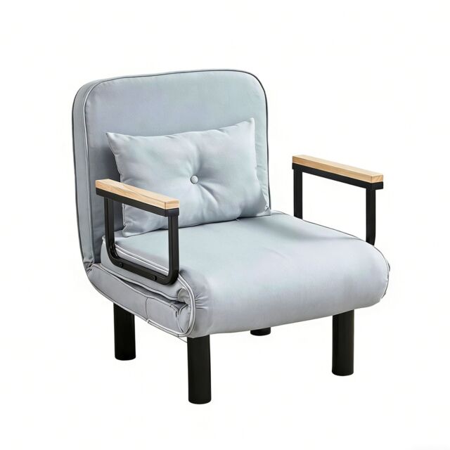 4 in 1 Folding Single Sofa Bed Convertible Lounge Sleeper Chair with Adjustable Backrest and Large Cushion Light Grey