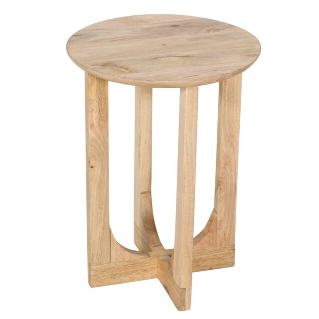 Monco Natural Mango Wood Round Inverted Legs Side Table - Natural Brown