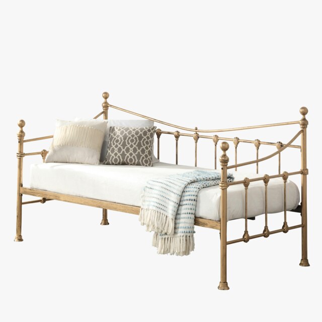 Newnham Classic Victorian Style Living Room Bedroom Brass Metal Day Bed Frame (Single)