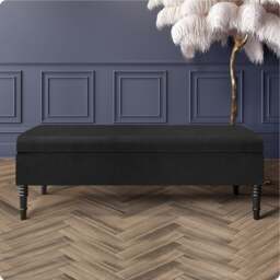 Safar Plain 150cm Ottoman Storage Bench - Plush Velvet Shoe Bench - Black Upholstery Footstool with Storage