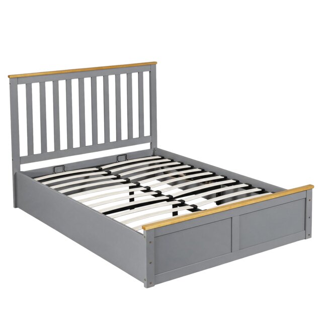 4ft Small Double Wooden Ottoman Gas Lift Storage Bed In Grey