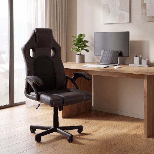 Vida Designs Coma Racing Gaming Office Chair Computer Desk Table Chair, Black