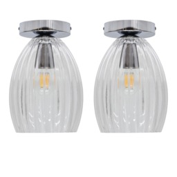 Set of 2 Birch - Clear Fluted Glass Chrome Ceiling Light Fittings