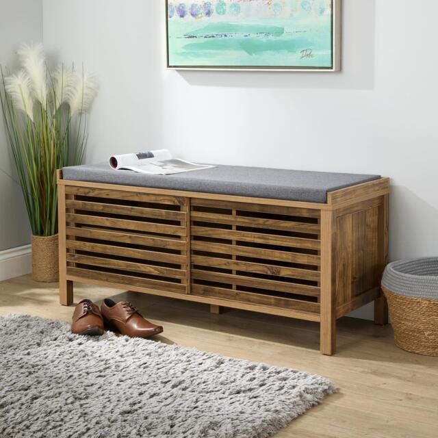 Luna Shoe Bench Storage Cabinet With Cushion Padded Seat Sliding Doors