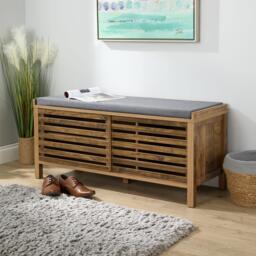 Luna Shoe Bench Storage Cabinet With Cushion Padded Seat Sliding Doors
