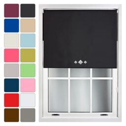 FURNISHED Blackout Roller Blinds with Triple Diamond Eyelets Cut to Size Easy Fit Window Shade - (W)60cm x (L)210cm Black Black (W) 60cm x (L) 210cm