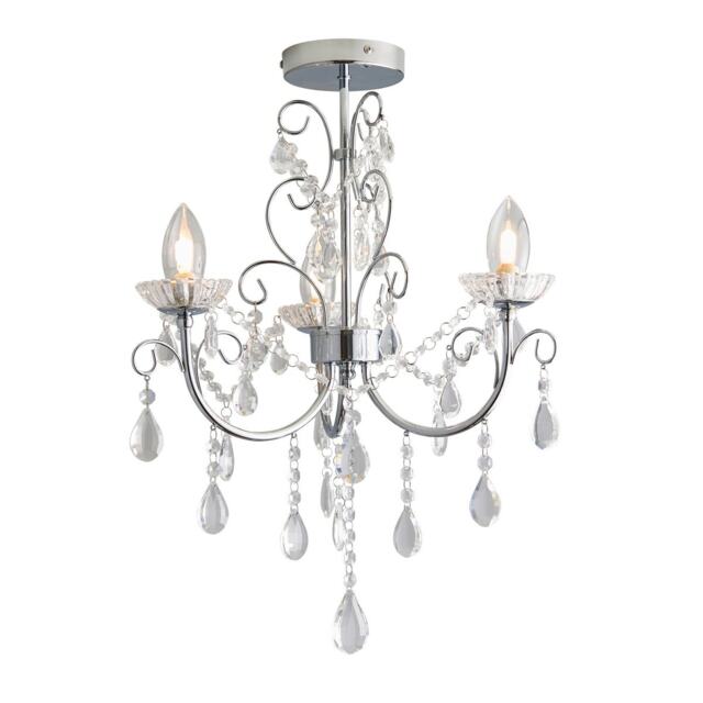 Tabitha 3 Light Semi Flush Bathroom Multi Arm Ceiling Light Chrome, Clear Crystal (K9) Glass Detail IP44, G9