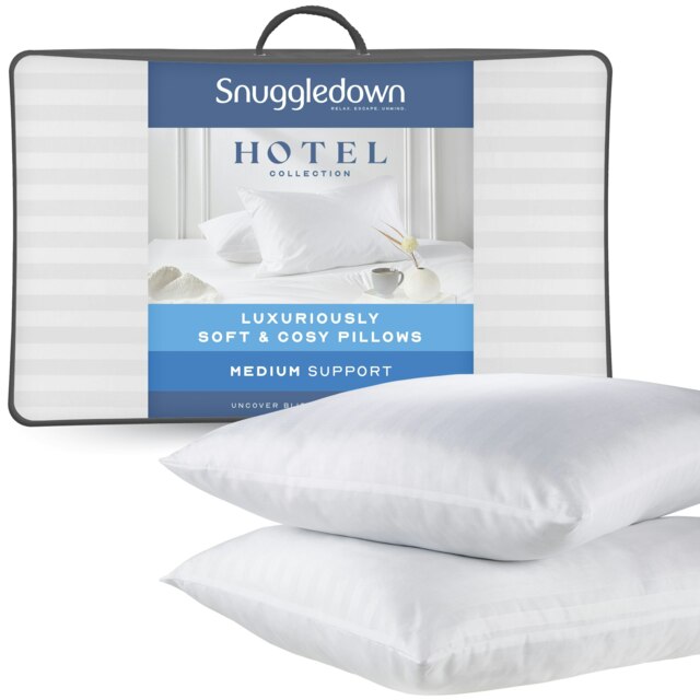 Snuggledown Luxurious Hotel Pillow, Medium Support, 2 Pack White 2 Pack 2