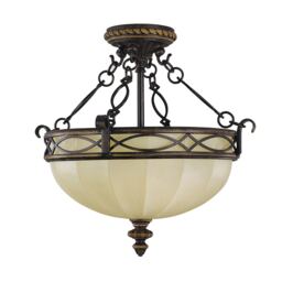 Drawing Room 3 Light Semi Flush Ceiling Light Walnut, E27