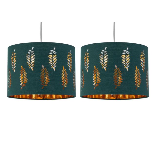 Set of 2 Fern - Dark Green Cut Out 30cm Pendant Lightshades Green Gold Large 2