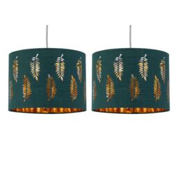Set of 2 Fern - Dark Green Cut Out 30cm Pendant Lightshades Green Gold Large 2