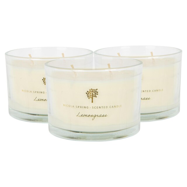 Nicola Spring Soy Wax Scented Candles - 350g - Lemongrass - Pack of 3 Clear Lemongrass