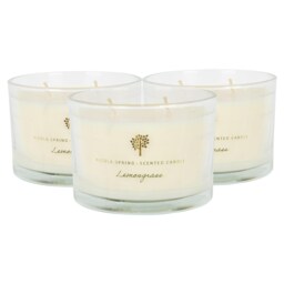 Nicola Spring 3x Lemongrass Scented Candles - 350g 38h Natural Double Wick Soy Wax Aromatherapy Candle Home Fragrance