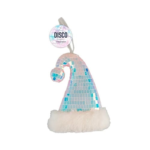 Iridescent Disco Ball Santa Hat Christmas Hanging Decoration 15cm